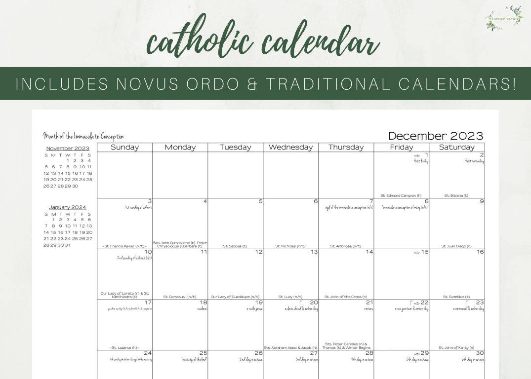 2023 Catholic Monthly Calendar Printable PDF - elizabeth clare