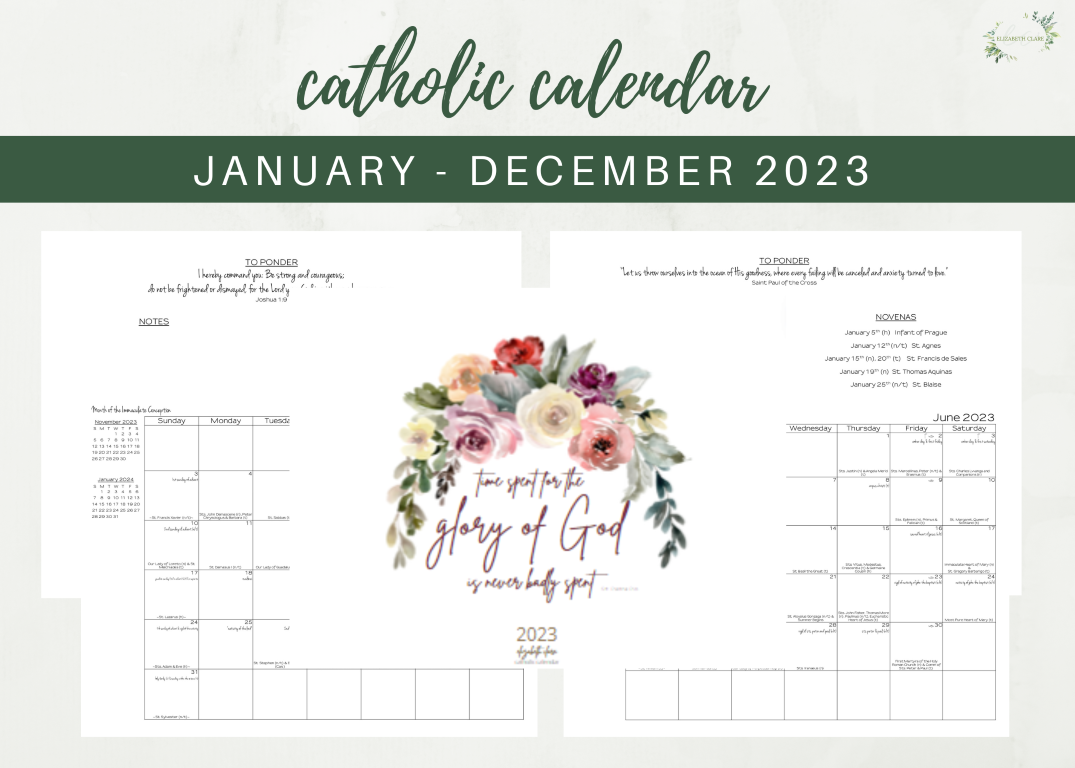 2023 Catholic Monthly Calendar Printable PDF - elizabeth clare