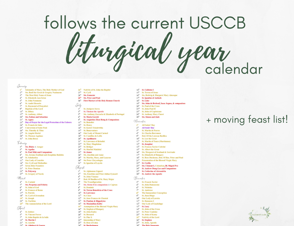 Perpetual Liturgical Year Calendar - elizabeth clare